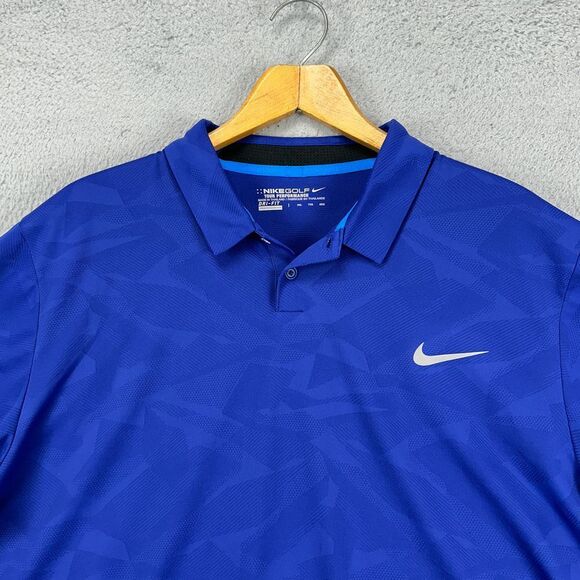 Nike Golf Shirt Adult 2XL Dri-Fit Blue Geometric Tour Performance Polo Rugby Men